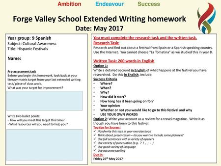 Forge Valley School Extended Writing homework