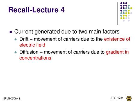 Recall-Lecture 4 Current generated due to two main factors