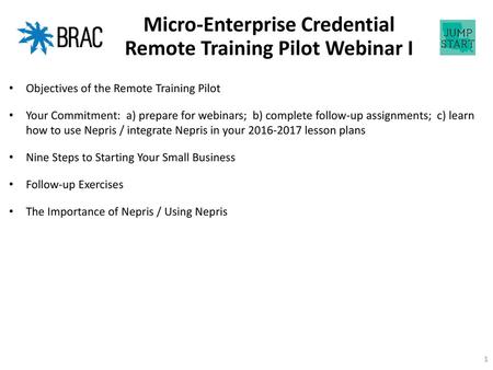 Micro-Enterprise Credential Remote Training Pilot Webinar I