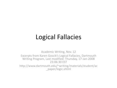 Logical Fallacies Academic Writing, Nov. 12