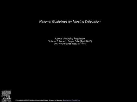 National Guidelines for Nursing Delegation