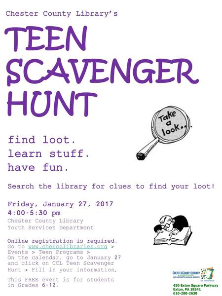 Chester County Library’s TEEN SCAVENGER HUNT