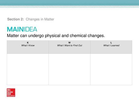 Section 2: Changes in Matter