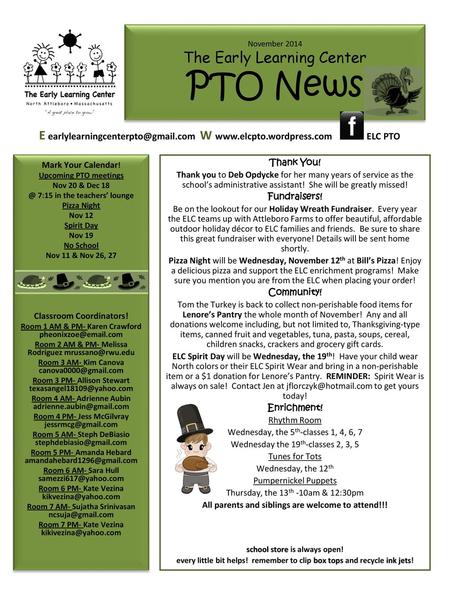 November 2014 The Early Learning Center PTO News