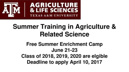 Summer Training in Agriculture & Related Science