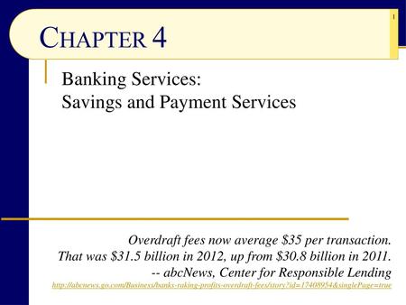 Banking Services: Savings and Payment Services