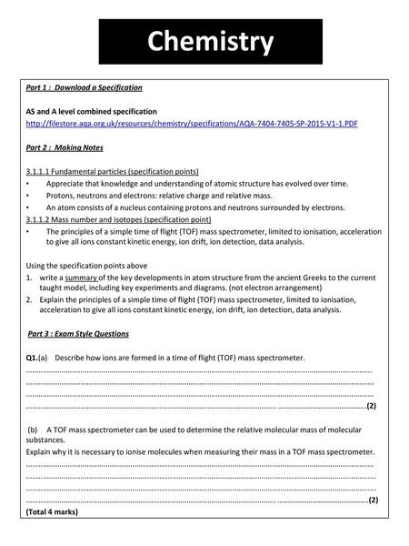 Chemistry Part 1 : Download a Specification