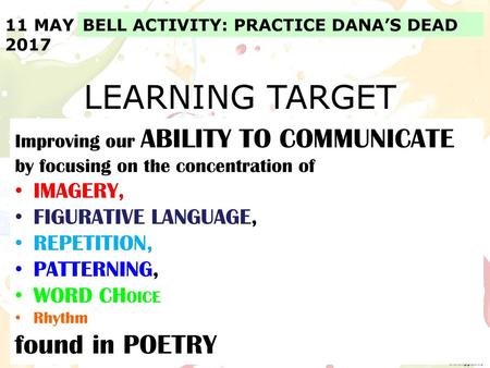 LEARNING TARGET found in POETRY IMAGERY, FIGURATIVE LANGUAGE,