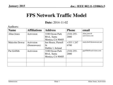 FPS Network Traffic Model