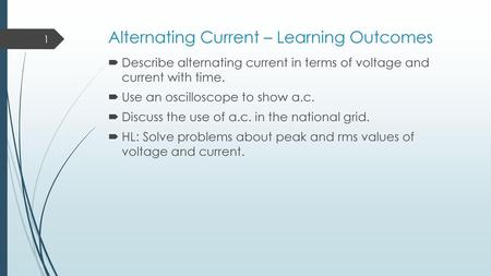 Alternating Current – Learning Outcomes