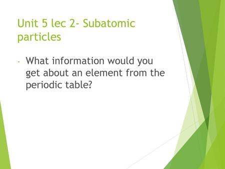 Unit 5 lec 2- Subatomic particles