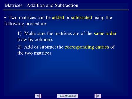 Matrices - Addition and Subtraction