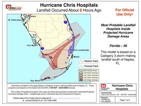 Most Probable Landfall Projected Hurricane Damage Areas