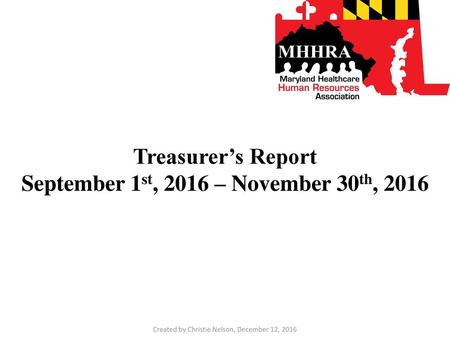 Treasurer’s Report September 1st, 2016 – November 30th, 2016