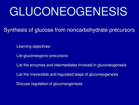 GLUCONEOGENESIS Synthesis of glucose from noncarbohydrate precursors