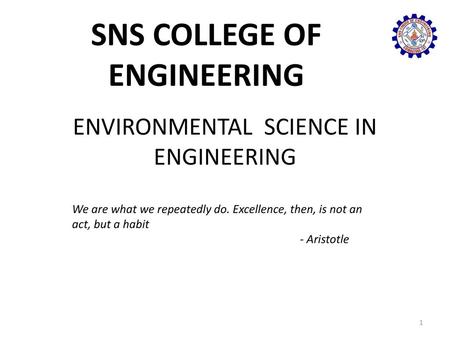 ENVIRONMENTAL SCIENCE IN ENGINEERING