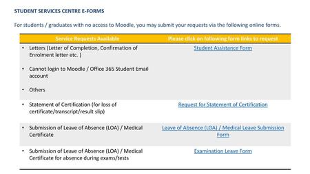 STUDENT SERVICES CENTRE E-FORMS