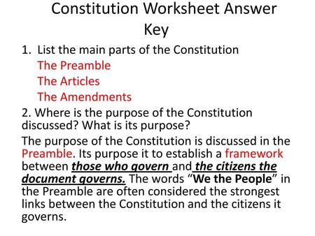 Constitution Worksheet Answer Key