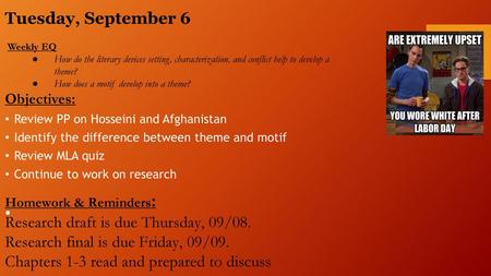 Research draft is due Thursday, 09/08.