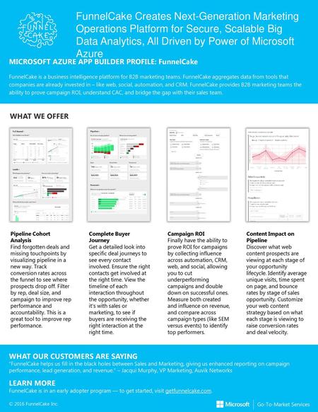 FunnelCake Creates Next-Generation Marketing Operations Platform for Secure, Scalable Big Data Analytics, All Driven by Power of Microsoft Azure MICROSOFT.