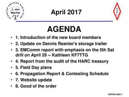 AGENDA April Introduction of the new board members