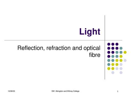 Reflection, refraction and optical fibre