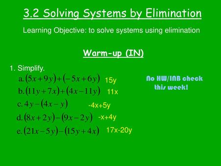 3.2 Solving Systems by Elimination