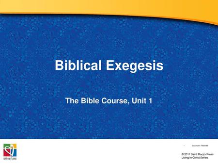 Biblical Exegesis The Bible Course, Unit 1 Document #: TX001069.