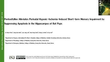 Pentoxifylline Alleviates Perinatal Hypoxic-Ischemia-Induced Short-term Memory Impairment by Suppressing Apoptosis in the Hippocampus of Rat Pups Je Hoon.