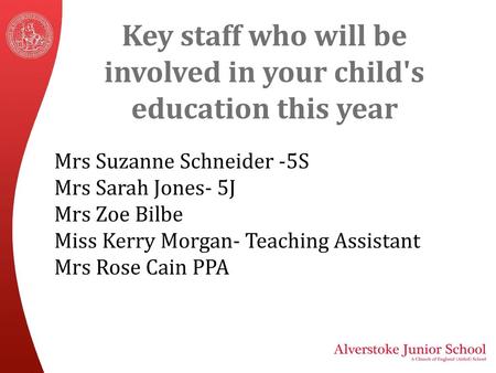 Key staff who will be involved in your child's education this year