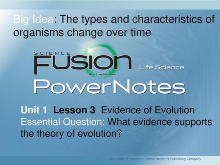 Big Idea: The types and characteristics of organisms change over time