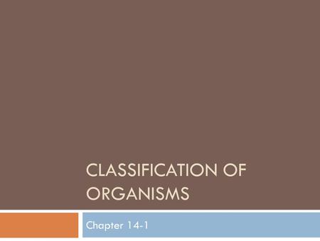 Classification of Organisms