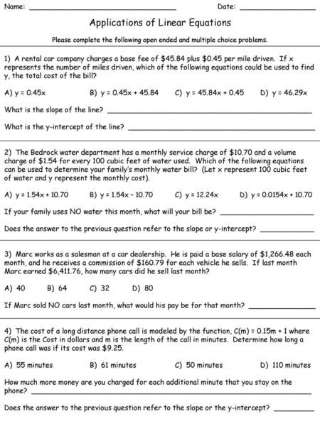 Applications of Linear Equations