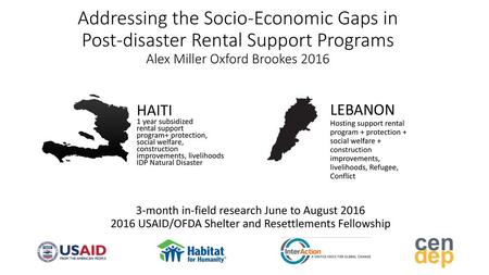 Addressing the Socio-Economic Gaps in Post-disaster Rental Support Programs Alex Miller Oxford Brookes 2016 LEBANON Hosting support rental program +