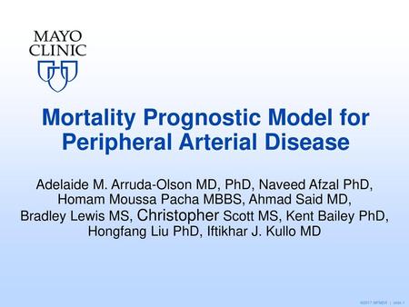 Mortality Prognostic Model for Peripheral Arterial Disease