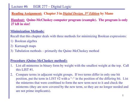 Lecture #6 EGR 277 – Digital Logic