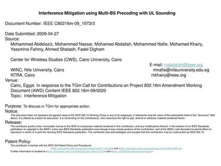 Interference Mitigation using Multi-BS Precoding with UL Sounding