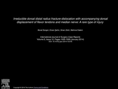 Irreducible dorsal distal radius fracture-dislocation with accompanying dorsal displacement of flexor tendons and median nerve: A rare type of injury 