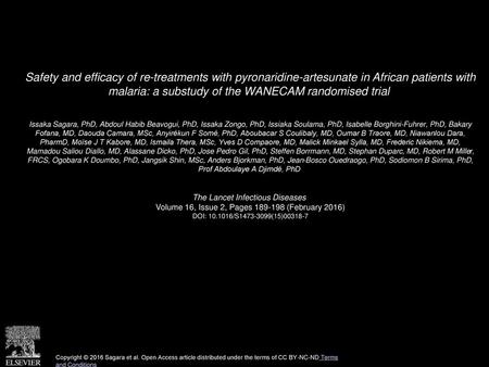 Safety and efficacy of re-treatments with pyronaridine-artesunate in African patients with malaria: a substudy of the WANECAM randomised trial  Issaka.