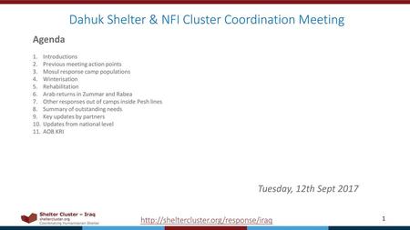 Dahuk Shelter & NFI Cluster Coordination Meeting