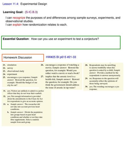 Lesson 11.4:  Experimental Design