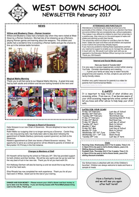 WEST DOWN SCHOOL NEWSLETTER February 2017 NEWS