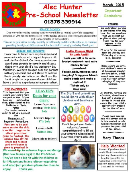 Pre-School Newsletter Thank-you for your support in this