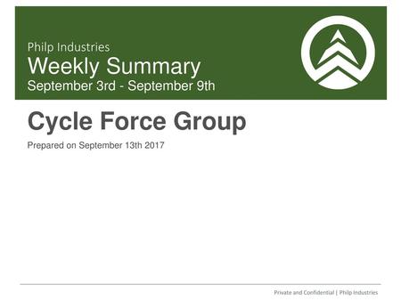 Philp Industries Weekly Summary September 3rd - September 9th