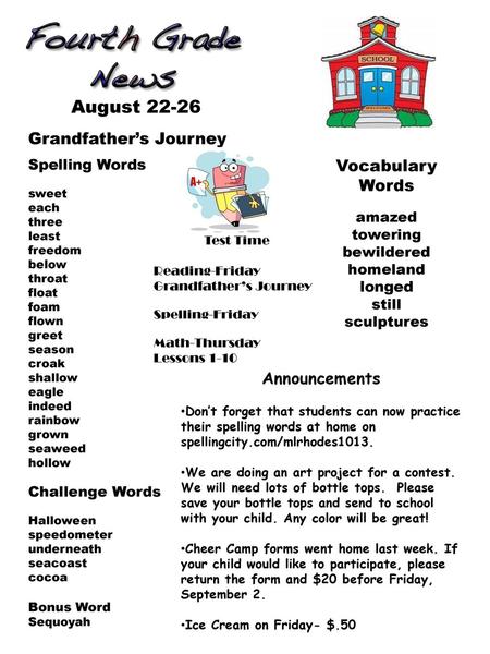 August Grandfather’s Journey Vocabulary Words Announcements