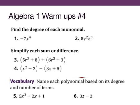 Algebra 1 Warm ups #4.