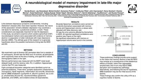 A neurobiological model of memory impairment in late-life major depressive disorder Davide Bruno1, Jay Nierenberg2, Michel Grothe3, Domenico Pratico’ 4,