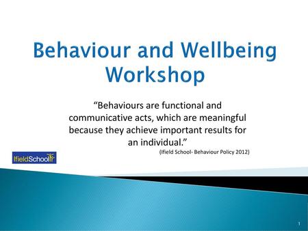 Behaviour and Wellbeing Workshop