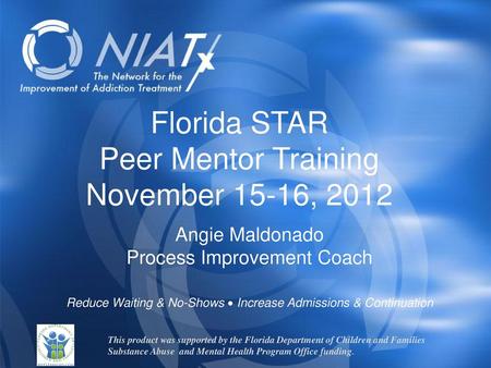 Florida STAR Peer Mentor Training November 15-16, 2012 Angie Maldonado