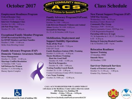 October 2017 Class Schedule